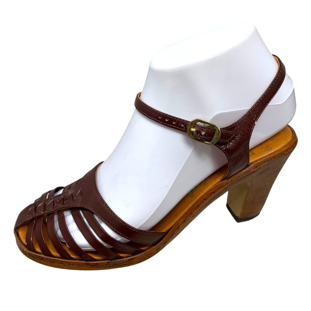 Vintage DiOrsini Brown Leather‎ Huarache Styled Closed Toe Heel